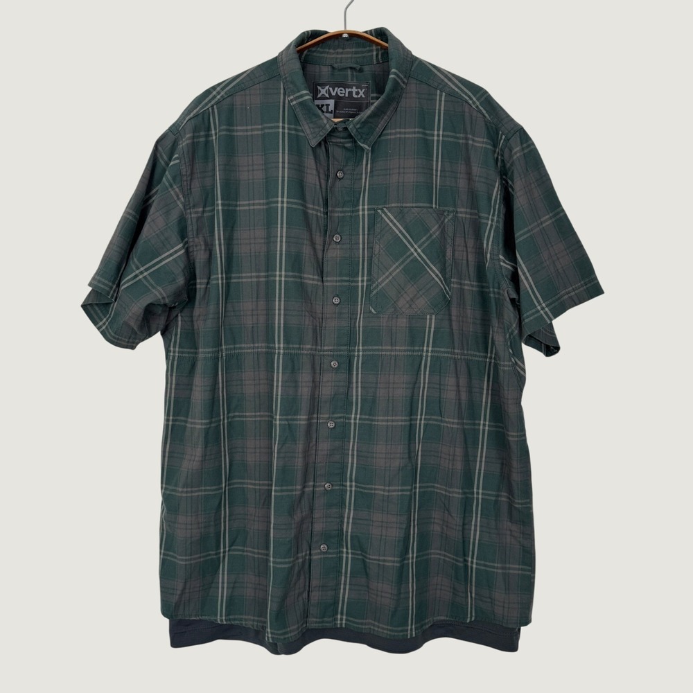 Vertx Mens XL Green Plaid Short Sleeve CCW Tactical Button Down Shirt VTX1432